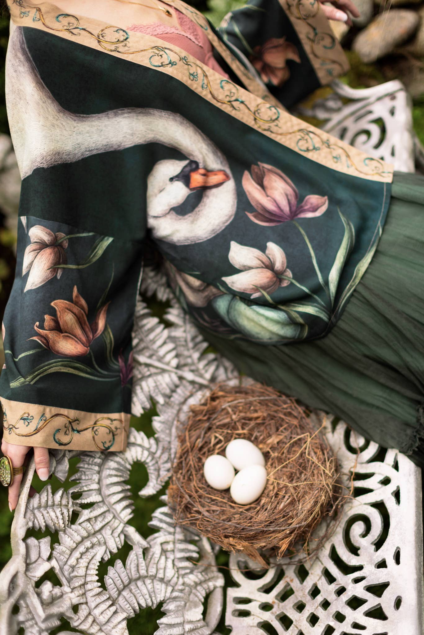 Under My Wing Pixie Duster Crop Kimono w/ swan & feathers