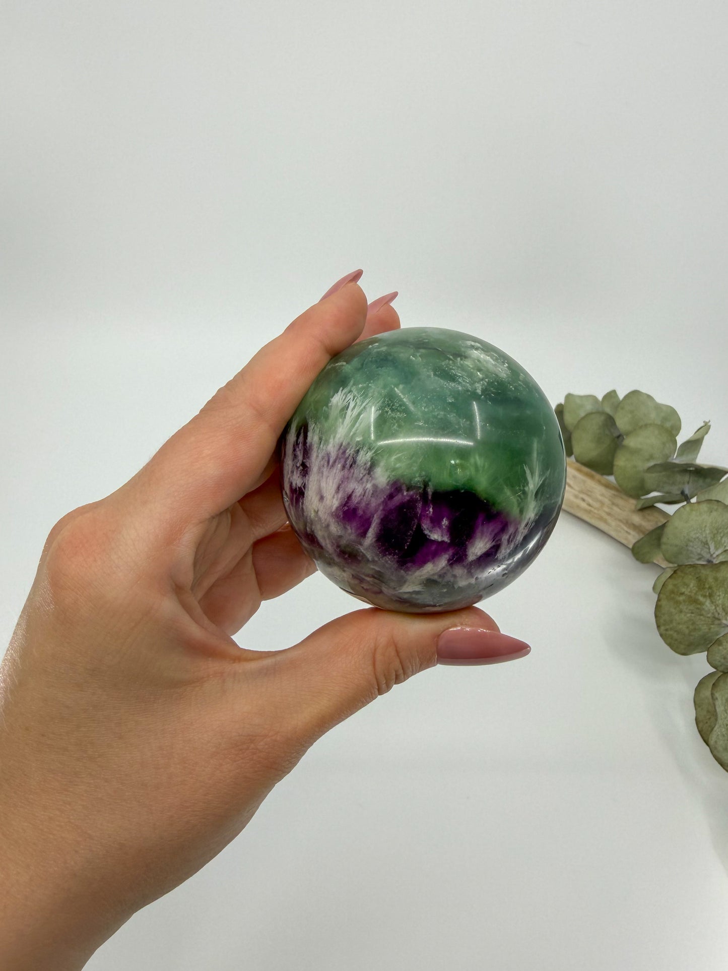 Feathered Rainbow Fluorite Sphere