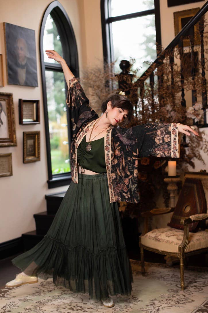 Momento Pixie Duster Crop Kimono w/ Starling & Skull