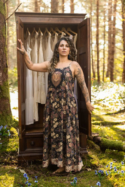 Lionheart Bohéme Slip Dress w/ botanicals & Narnia print