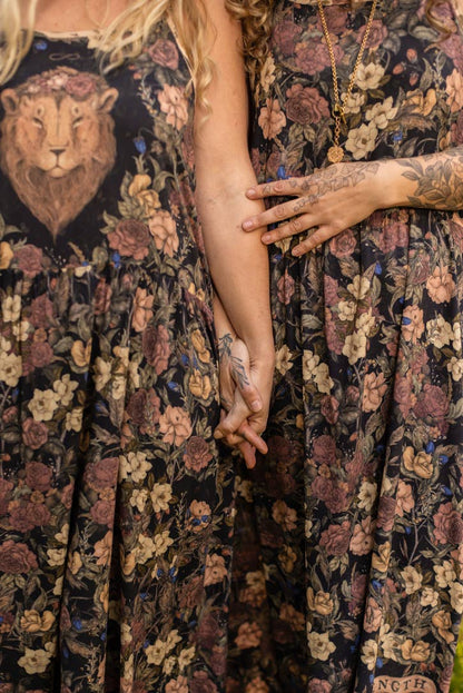 Lionheart Bohéme Slip Dress w/ botanicals & Narnia print