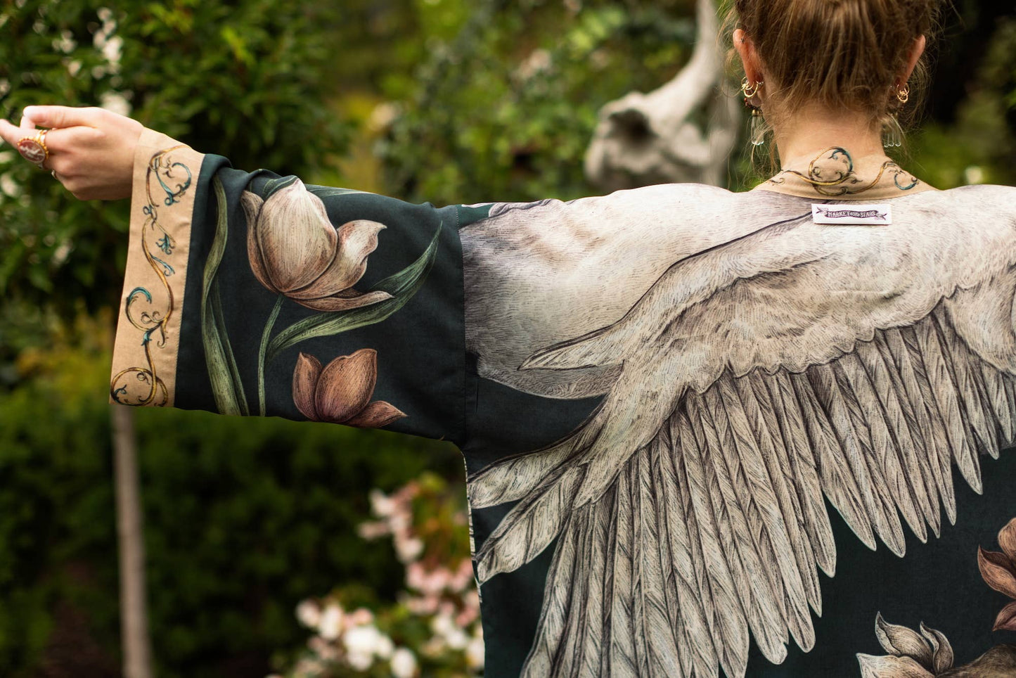 Under My Wing Pixie Duster Crop Kimono w/ swan & feathers