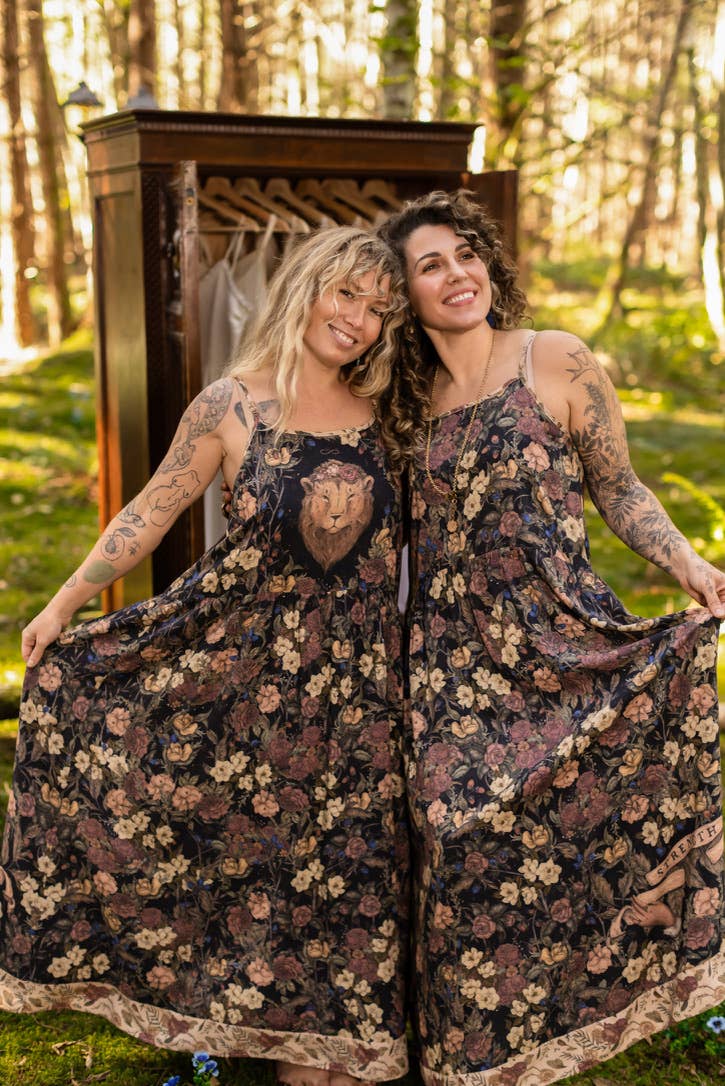 Lionheart Bohéme Slip Dress w/ botanicals & Narnia print