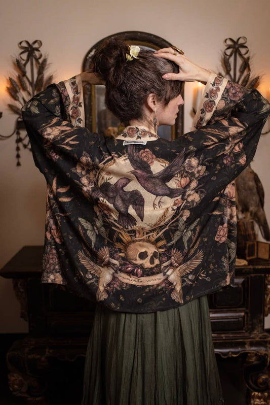 Momento Pixie Duster Crop Kimono w/ Starling & Skull