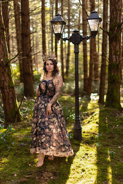 Lionheart Bohéme Slip Dress w/ botanicals & Narnia print