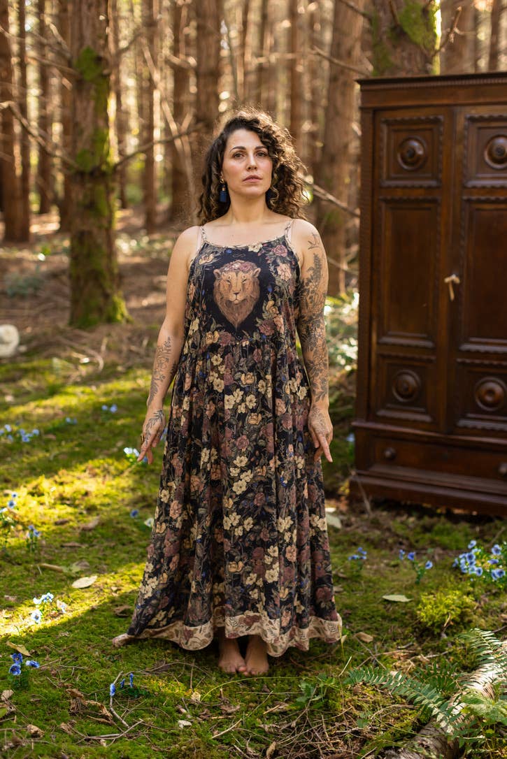Lionheart Bohéme Slip Dress w/ botanicals & Narnia print
