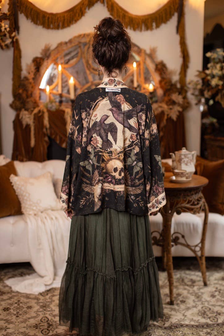Momento Pixie Duster Crop Kimono w/ Starling & Skull