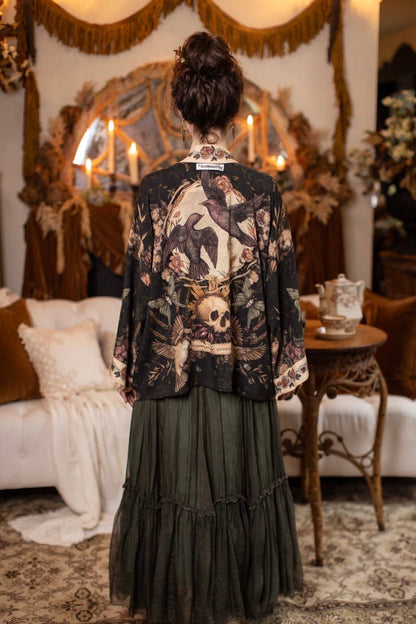 Momento Pixie Duster Crop Kimono w/ Starling & Skull