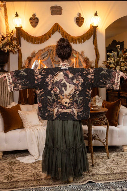 Momento Pixie Duster Crop Kimono w/ Starling & Skull