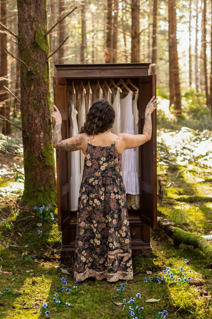 Lionheart Bohéme Slip Dress w/ botanicals & Narnia print