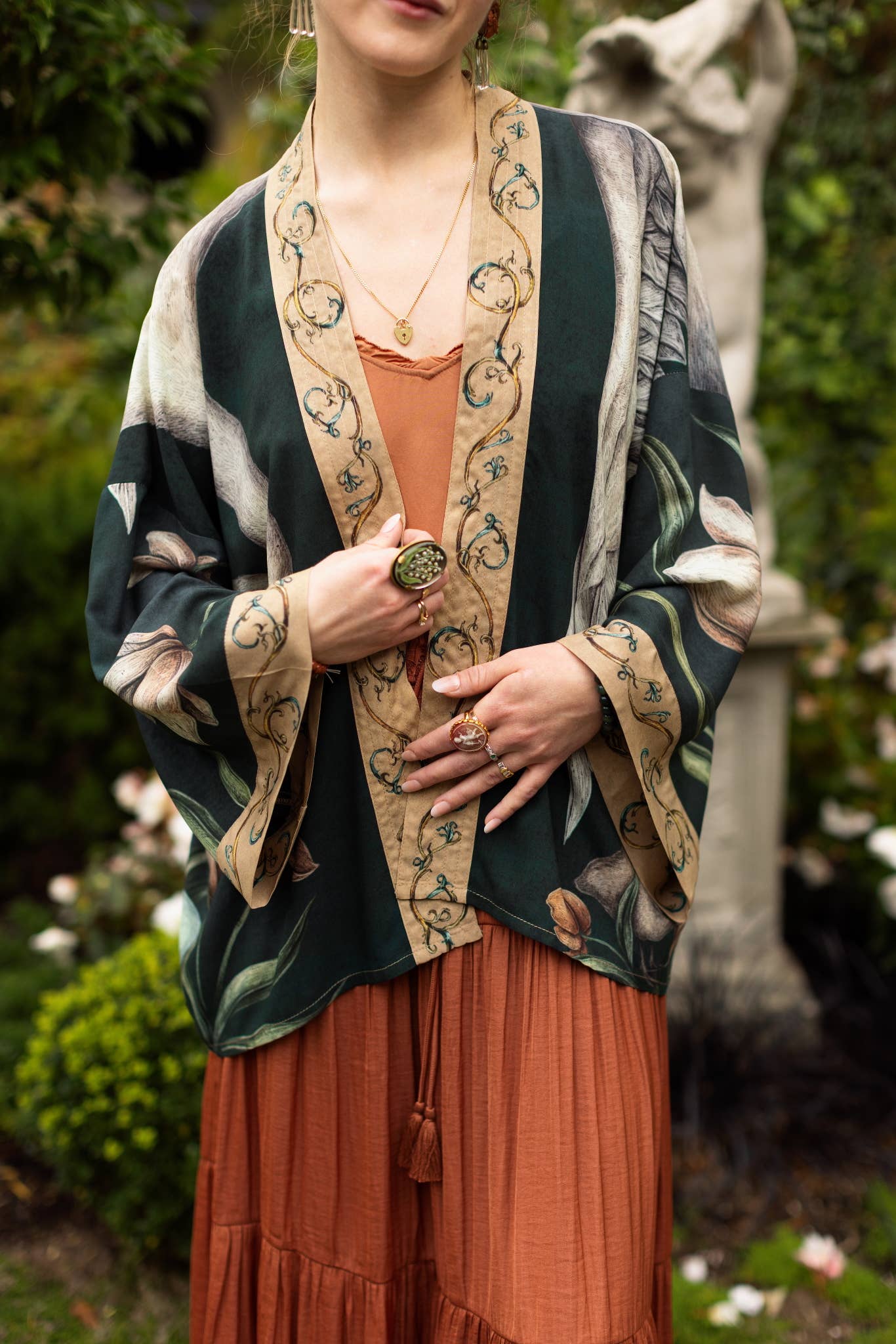 Under My Wing Pixie Duster Crop Kimono w/ swan & feathers