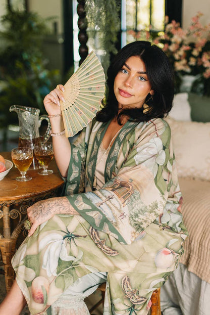 Fleur De Soleil Opera Duster Kimono Robe w/ Florals