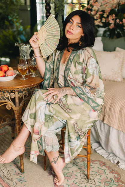 Fleur De Soleil Opera Duster Kimono Robe w/ Florals