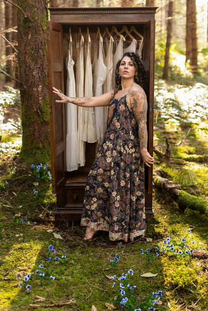 Lionheart Bohéme Slip Dress w/ botanicals & Narnia print