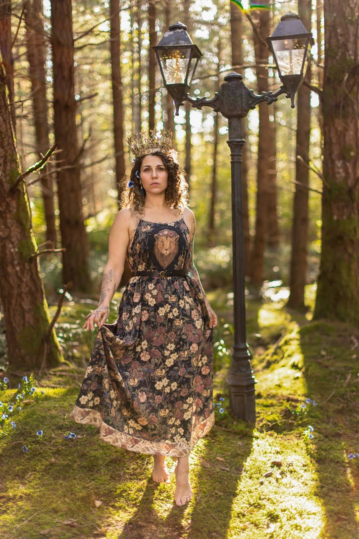 Lionheart Bohéme Slip Dress w/ botanicals & Narnia print