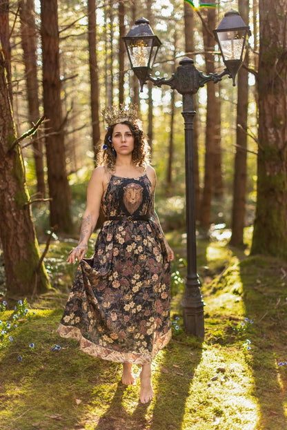 Lionheart Bohéme Slip Dress w/ botanicals & Narnia print