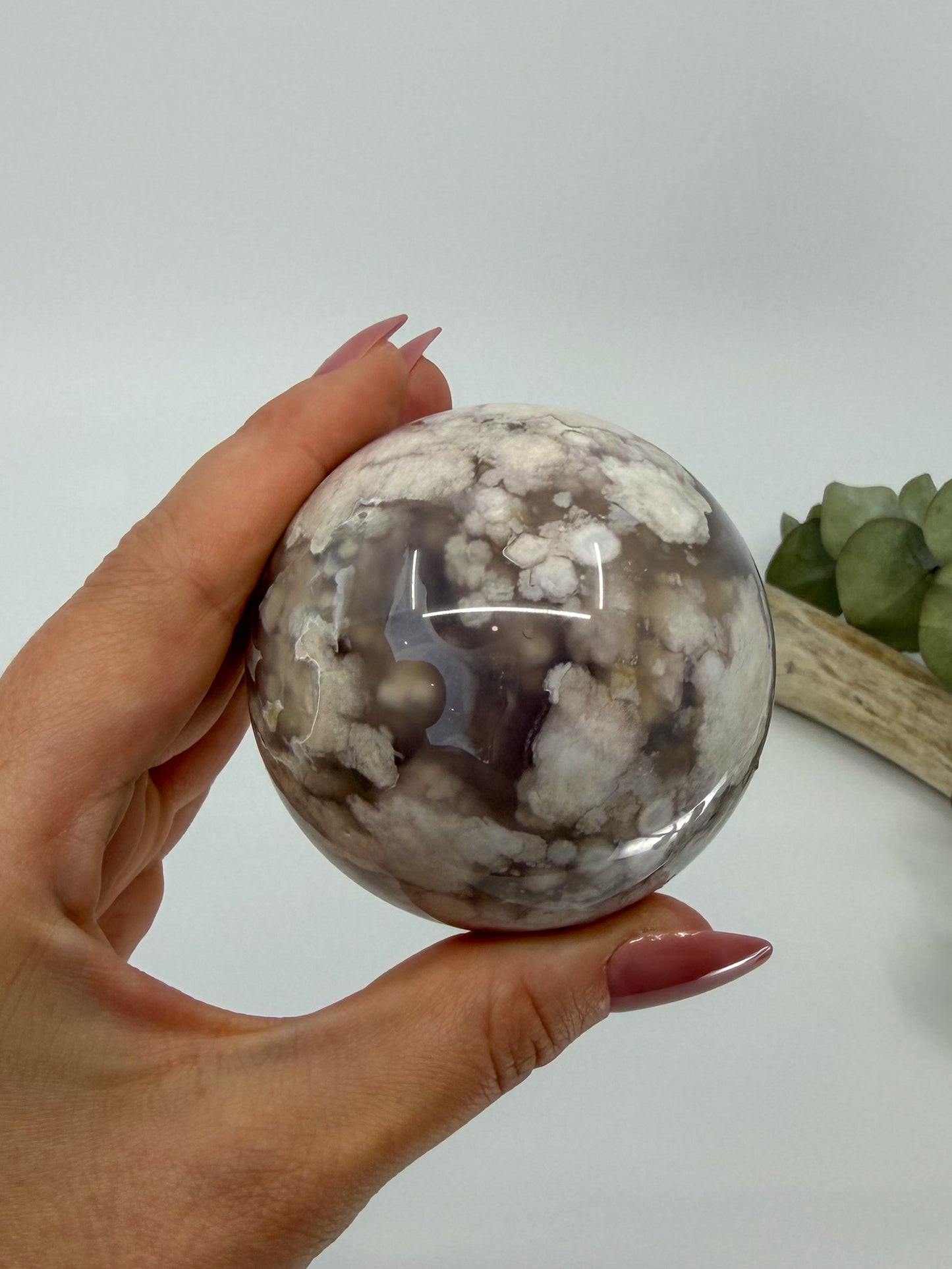 Black Flower Agate Sphere -EXACT PIECE-