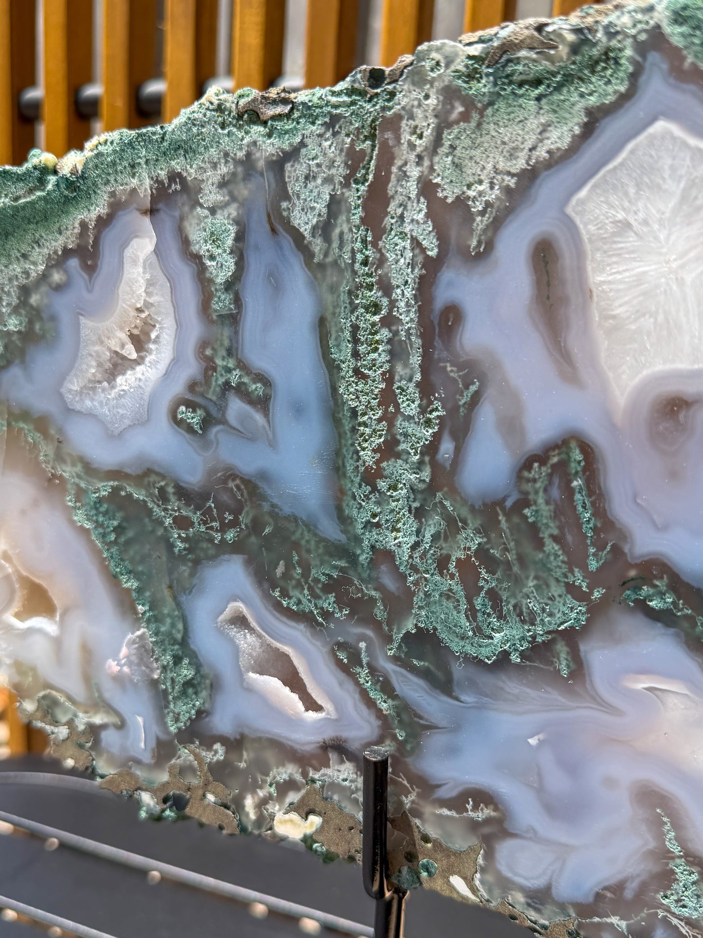Moss Agate with Quartz Statement Slab on Stand -EXACT PIECE-