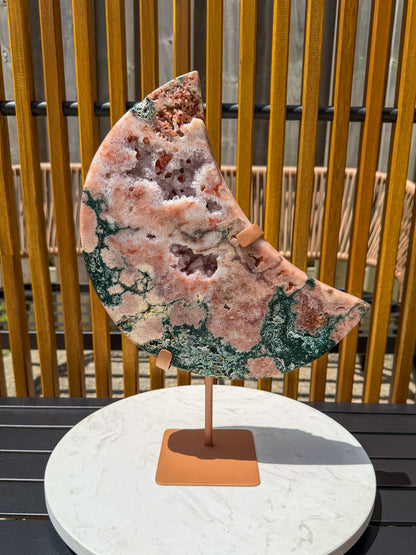 HQ Reddish Pink Amethyst and Green Jasper Statement Moon