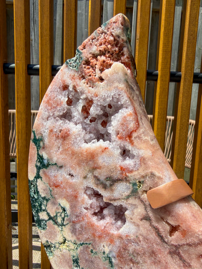 HQ Reddish Pink Amethyst and Green Jasper Statement Moon