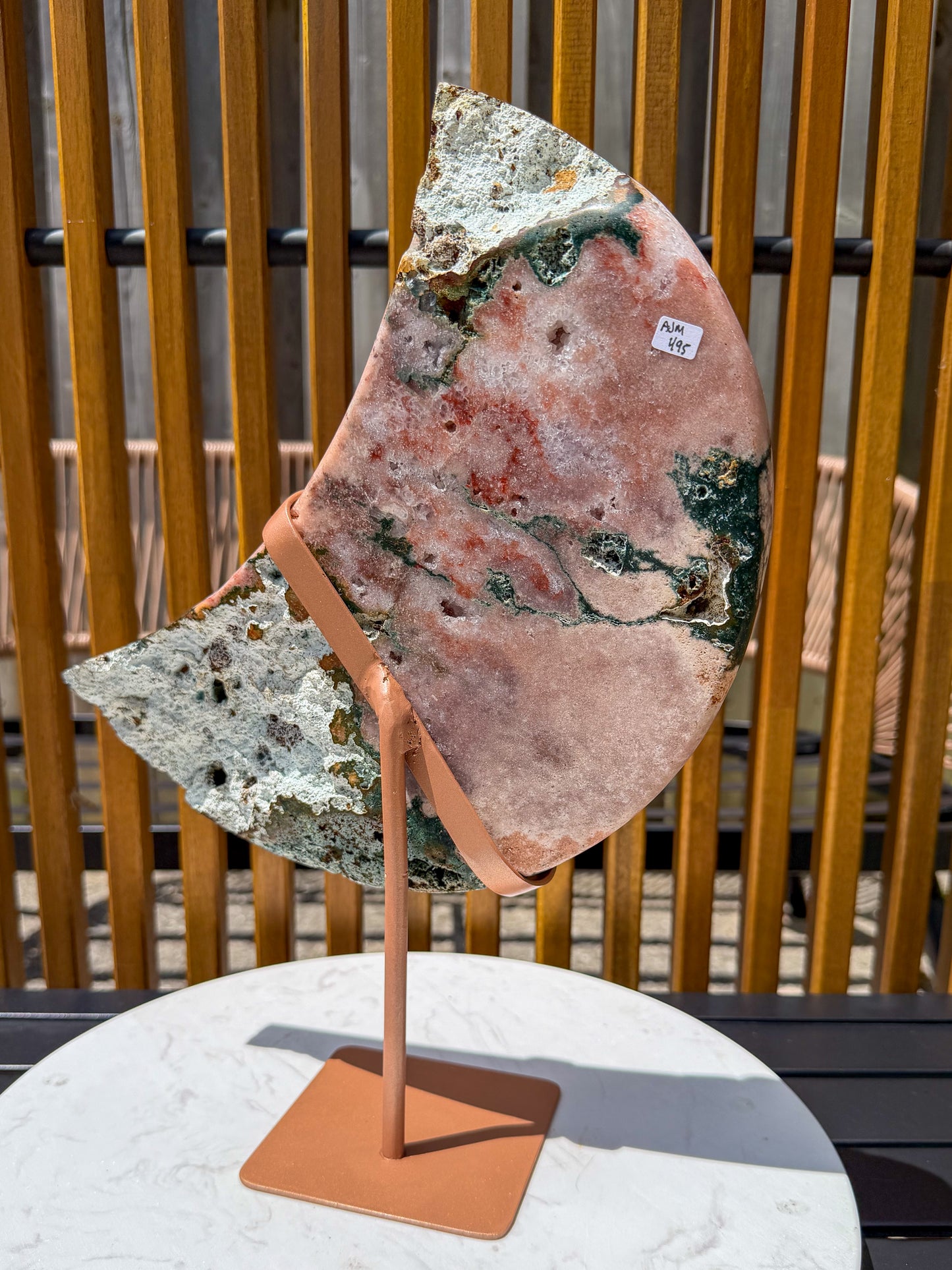 HQ Reddish Pink Amethyst and Green Jasper Statement Moon