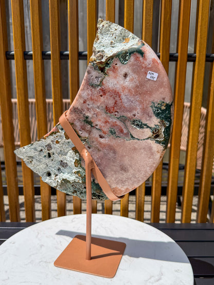 HQ Reddish Pink Amethyst and Green Jasper Statement Moon