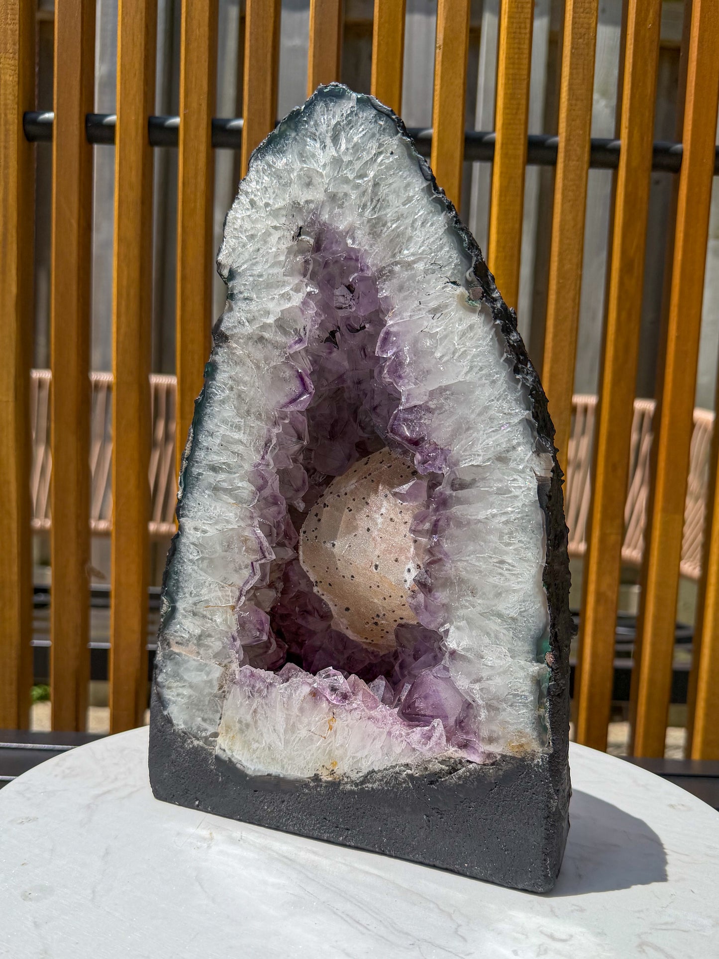 Amethyst Cathedral with Sugar Druzy Calcite and Phantoms