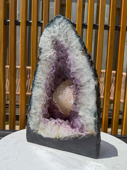 Amethyst Cathedral with Sugar Druzy Calcite and Phantoms