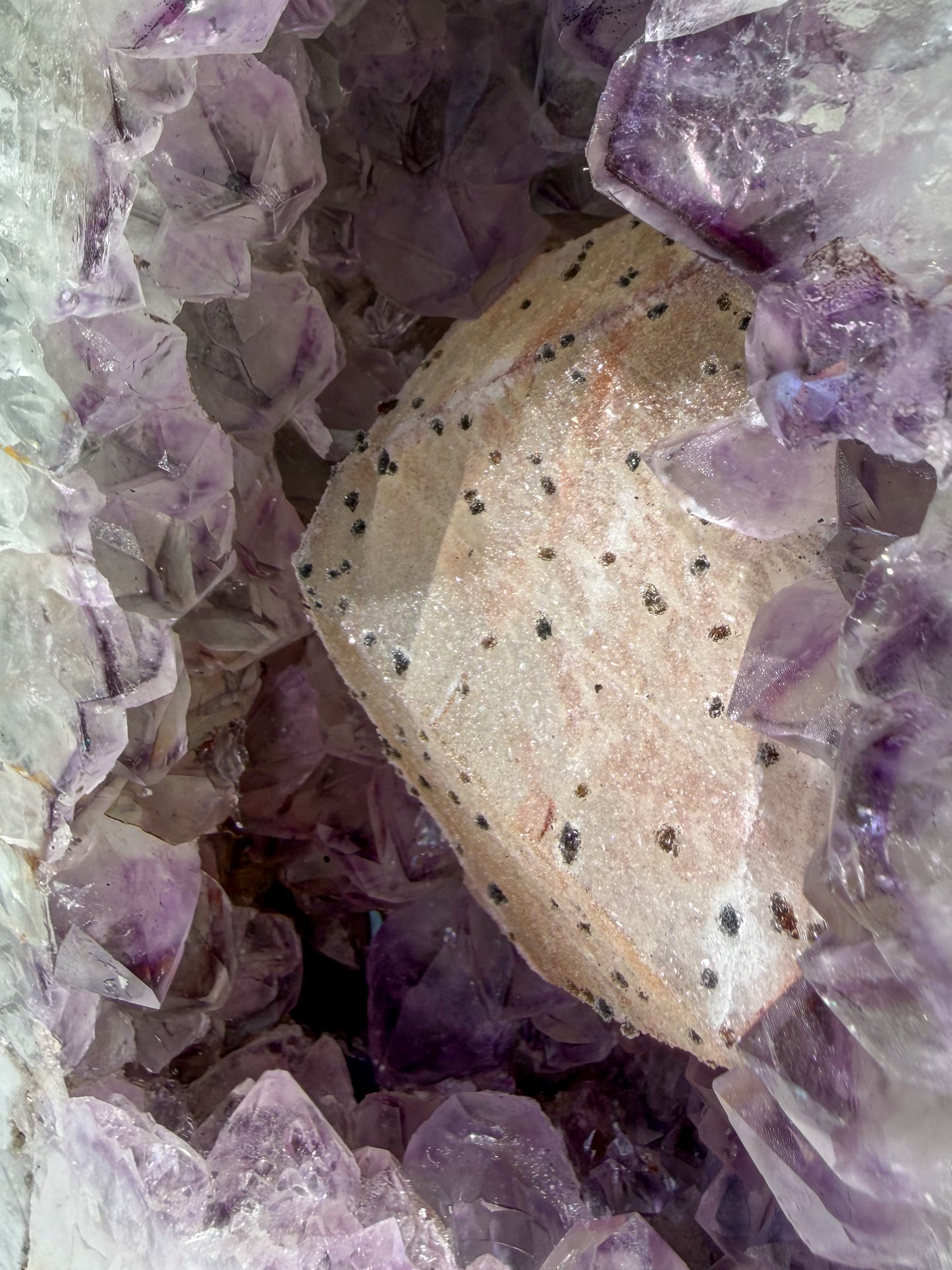 Amethyst Cathedral with Sugar Druzy Calcite and Phantoms