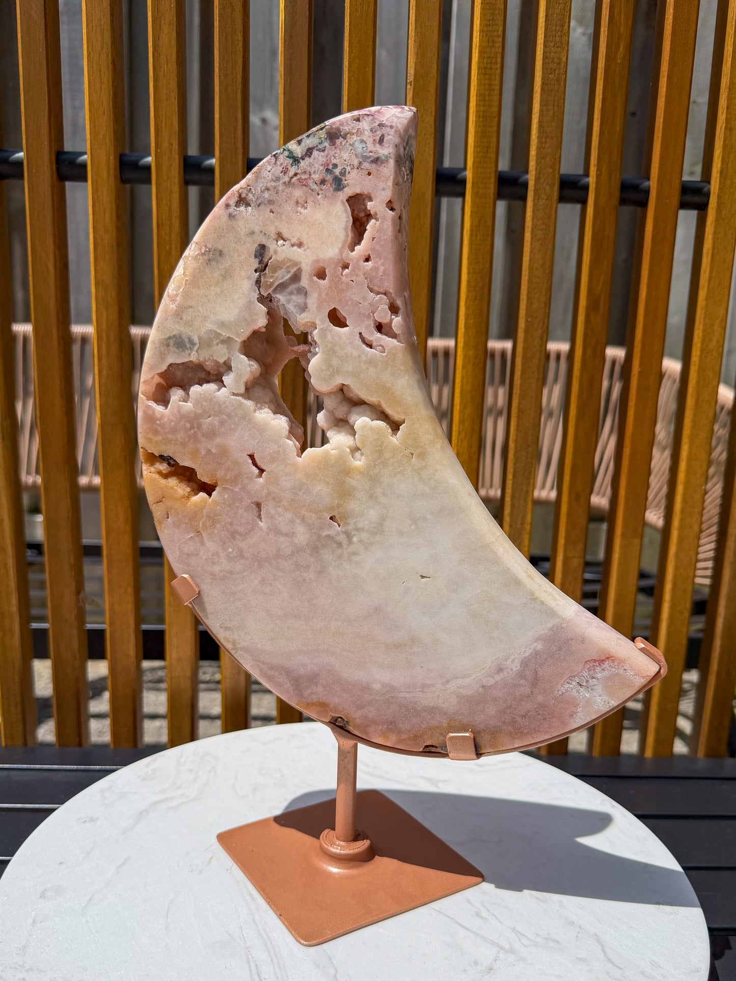 Cappuccino Pink Amethyst Moon on Rotating Stand