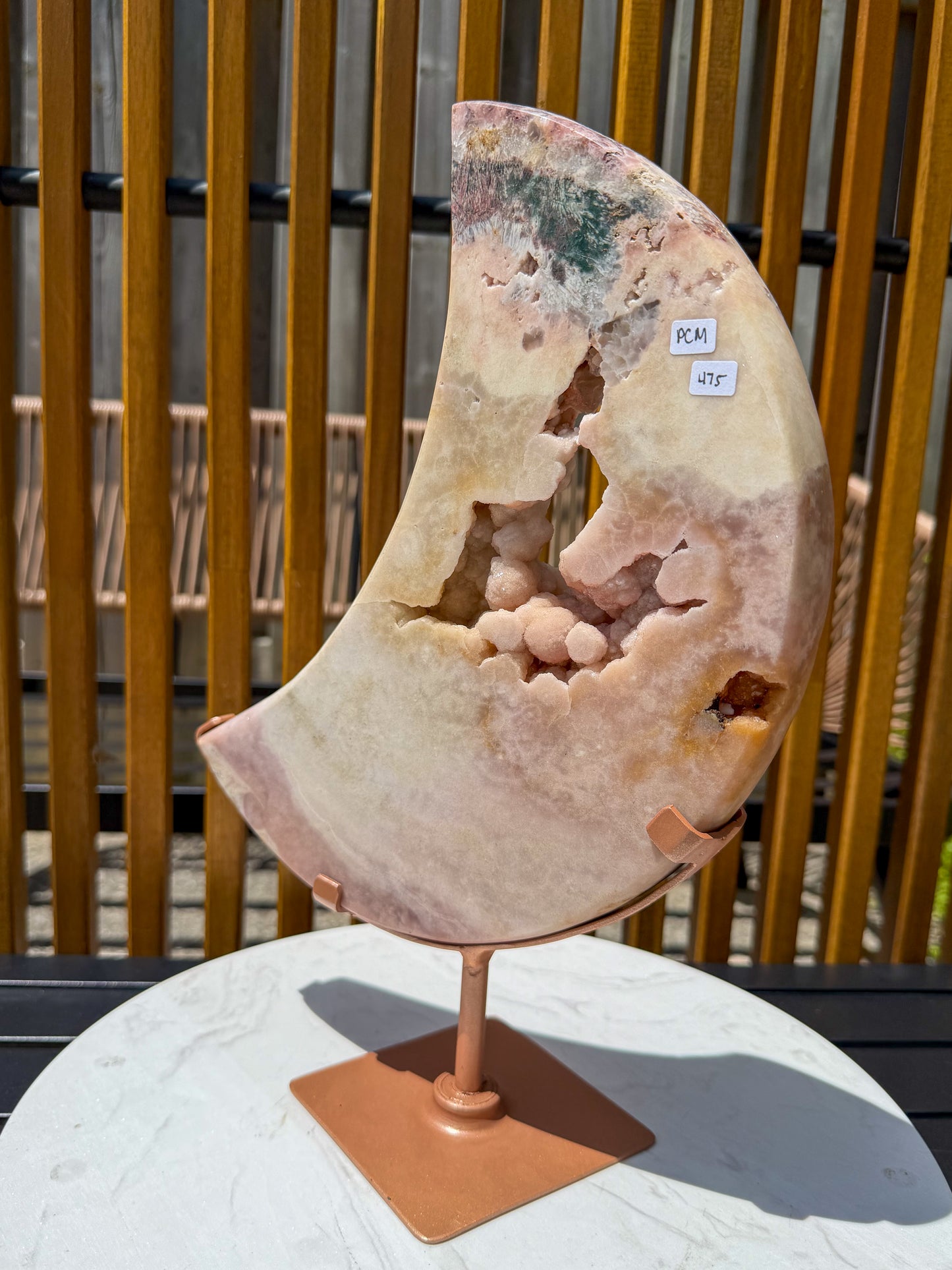 Cappuccino Pink Amethyst Moon on Rotating Stand