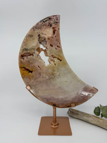 Cappuccino Pink Amethyst Moon on Rotating Stand