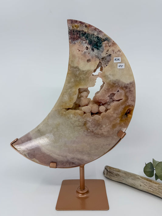 Cappuccino Pink Amethyst Moon on Rotating Stand