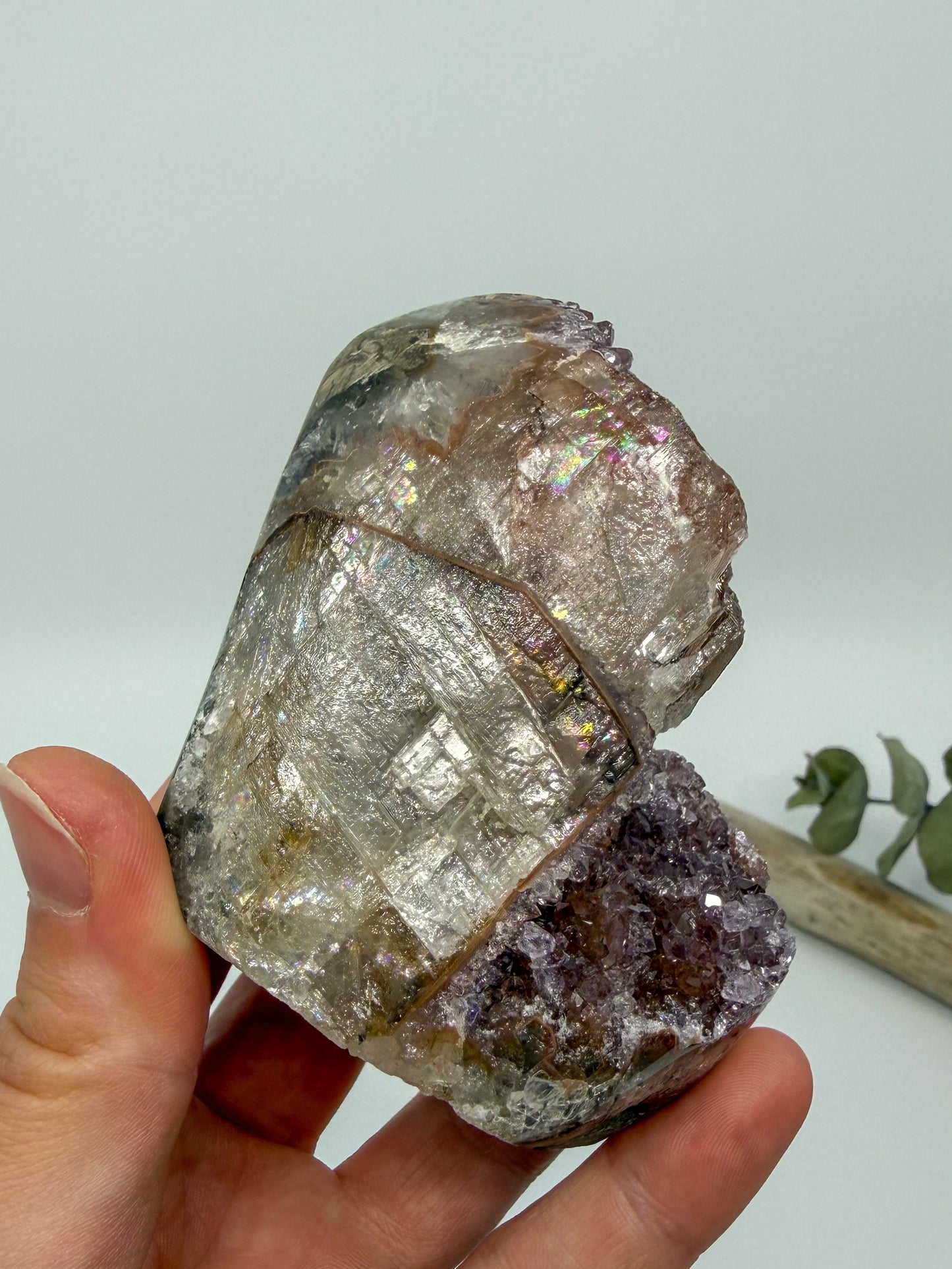 Rainbow Amethyst + Calcite Cutbase | Uruguay