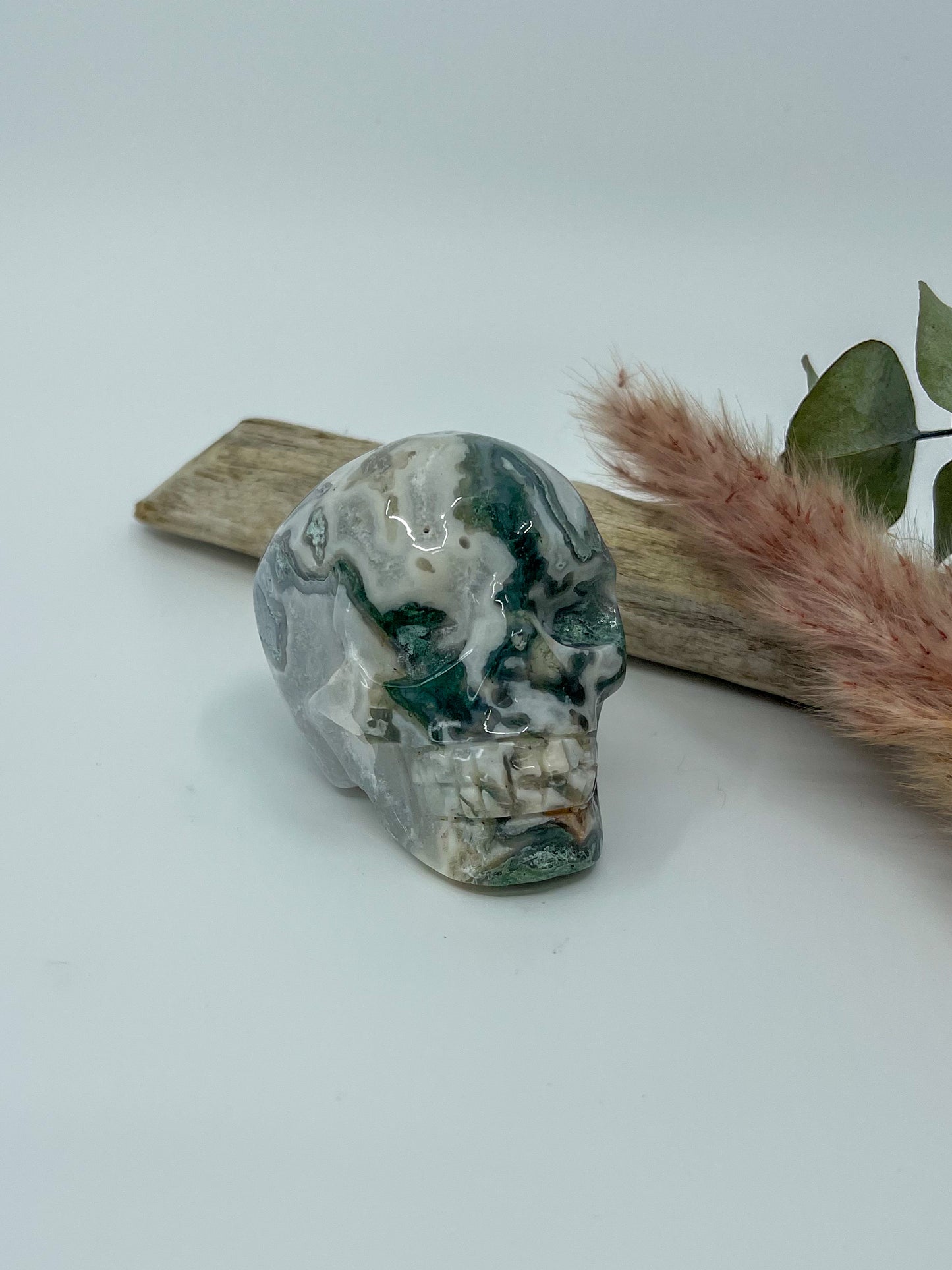 Moss Agate Skull
