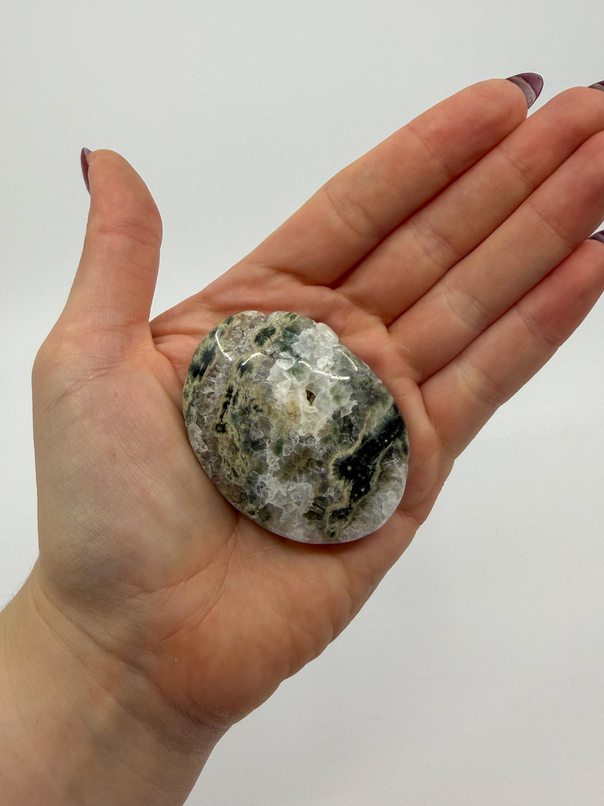 Crystallized Orbicular Ocean Jasper Palm -EXACT PIECE-