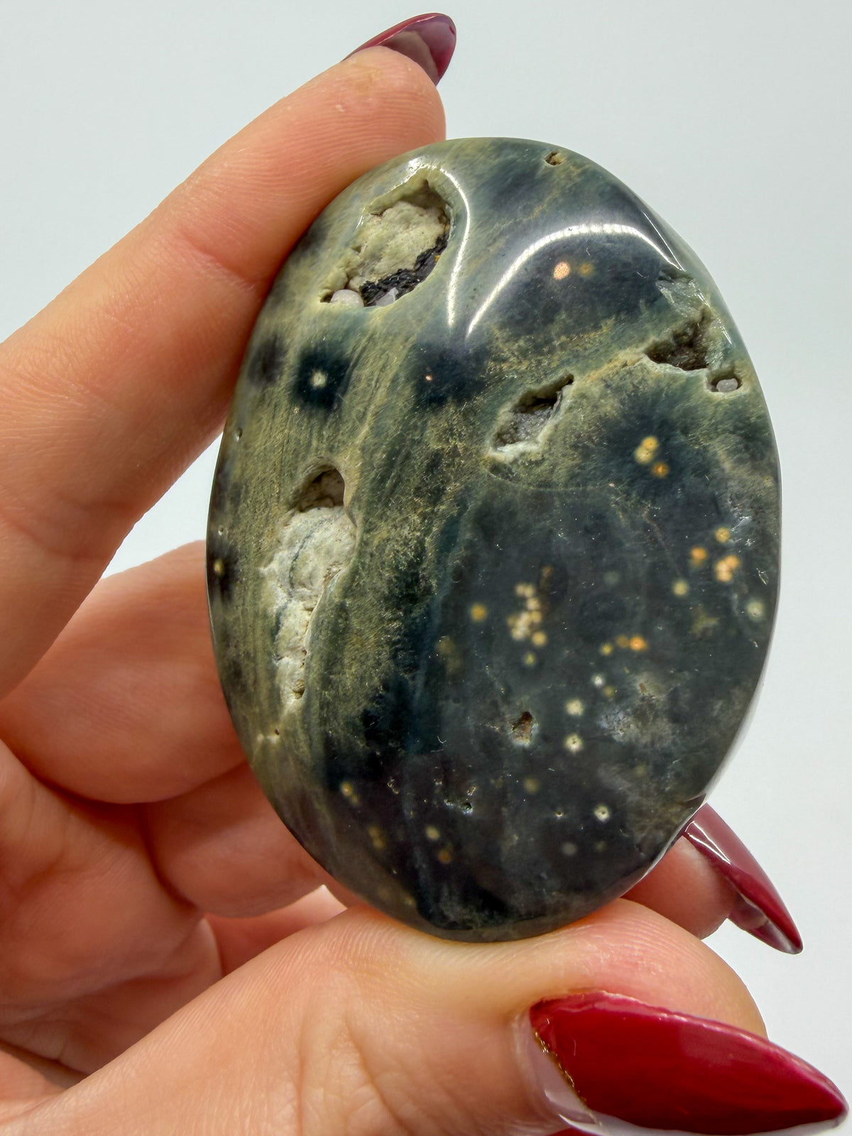 Orbicular Ocean Jasper Palm -EXACT PIECE-