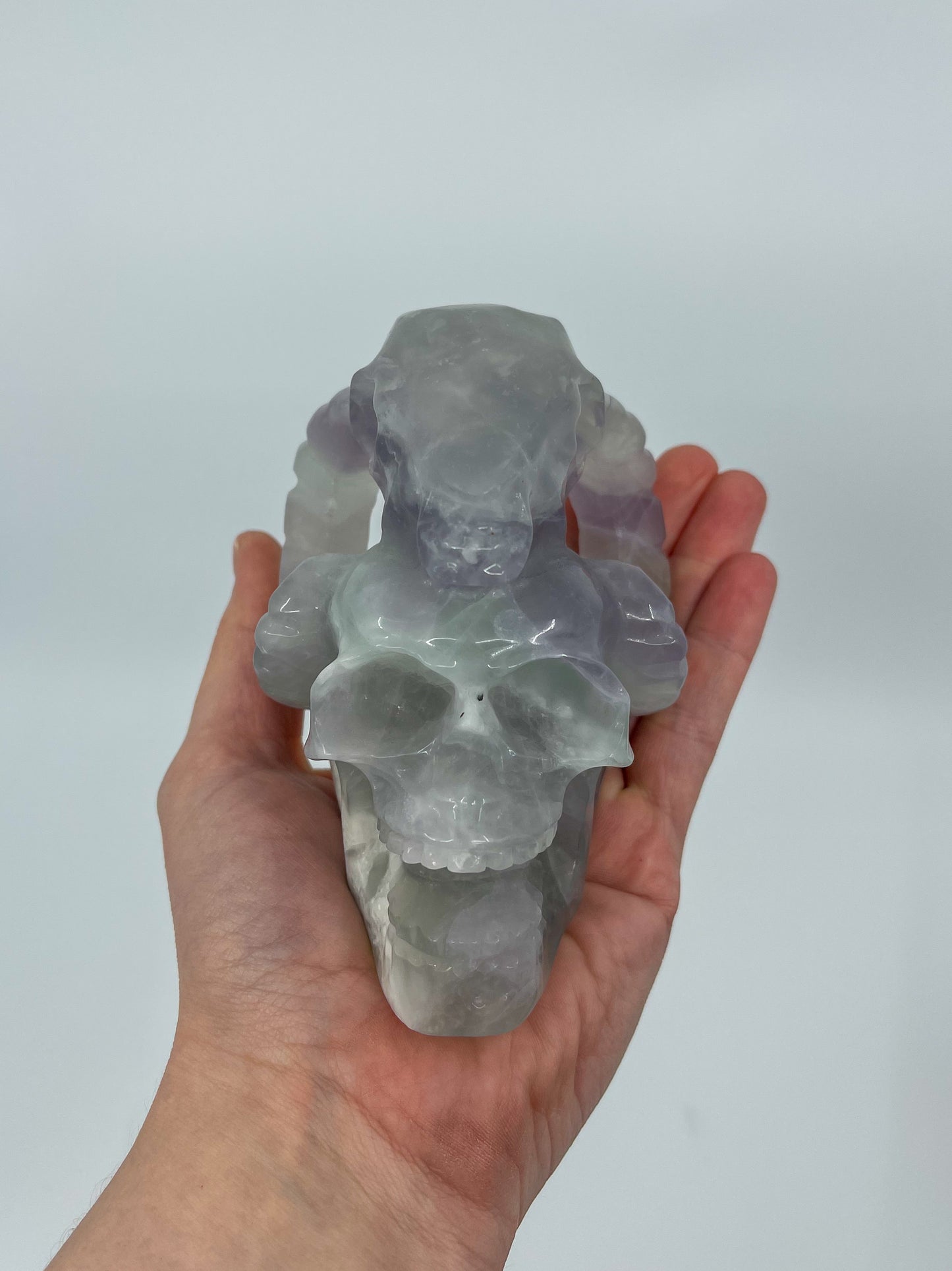 Lavender Fluorite Skull & Ram’s Head Carving