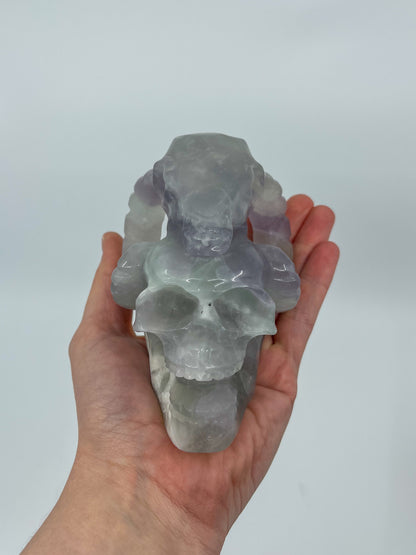 Lavender Fluorite Skull & Ram’s Head Carving