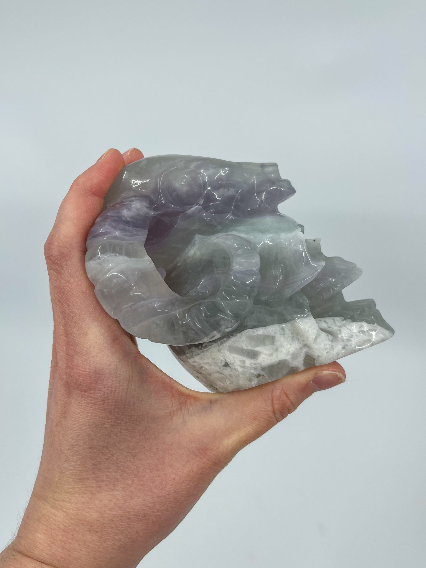 Lavender Fluorite Skull & Ram’s Head Carving