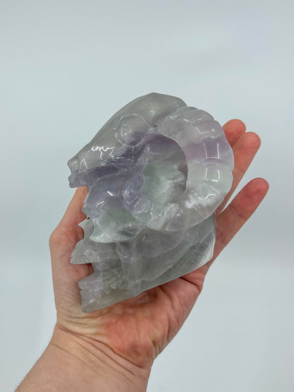 Lavender Fluorite Skull & Ram’s Head Carving