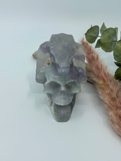 Lavender Fluorite Skull & Ram’s Head Carving