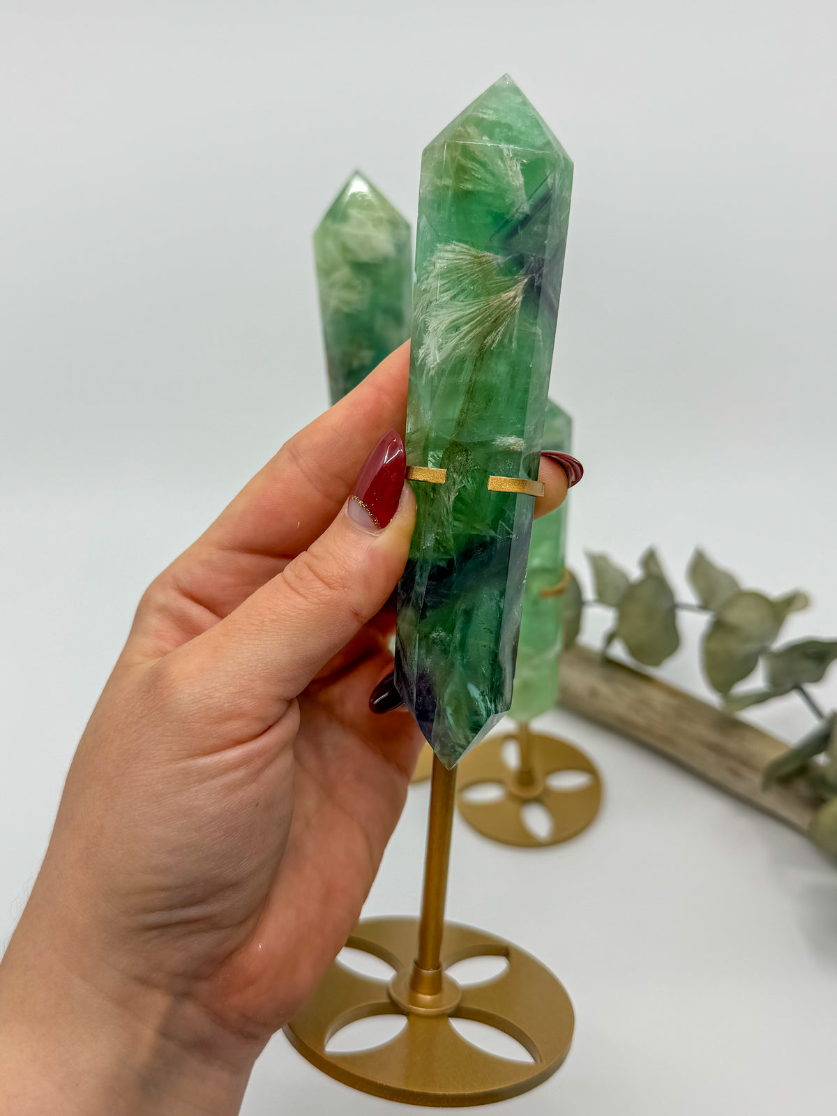 Feathered Rainbow Fluorite Double Terminated with Custom Stand -CHOOSE YOUR OWN-