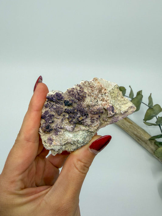 Cubic Purple Fluorite with Calcite and Selenite Specimen • Durango, Mexico -EXACT PIECE-
