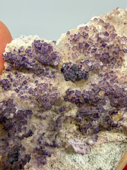 Cubic Purple Fluorite with Calcite and Selenite Specimen • Durango, Mexico -EXACT PIECE-