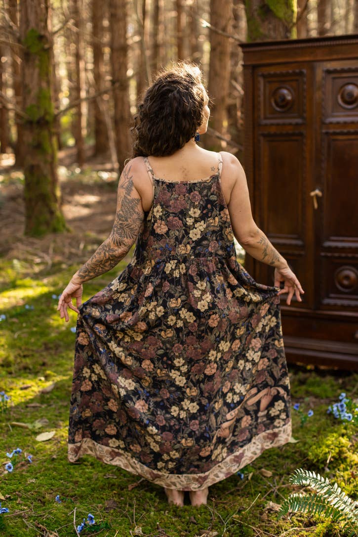 Lionheart Bohéme Slip Dress w/ botanicals & Narnia print