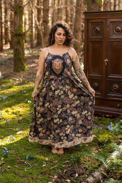 Lionheart Bohéme Slip Dress w/ botanicals & Narnia print