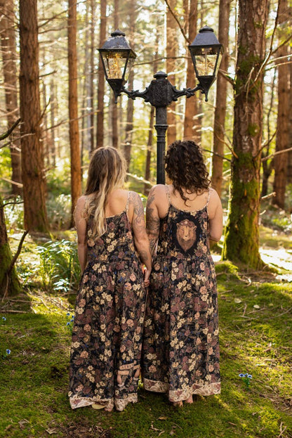 Lionheart Bohéme Slip Dress w/ botanicals & Narnia print