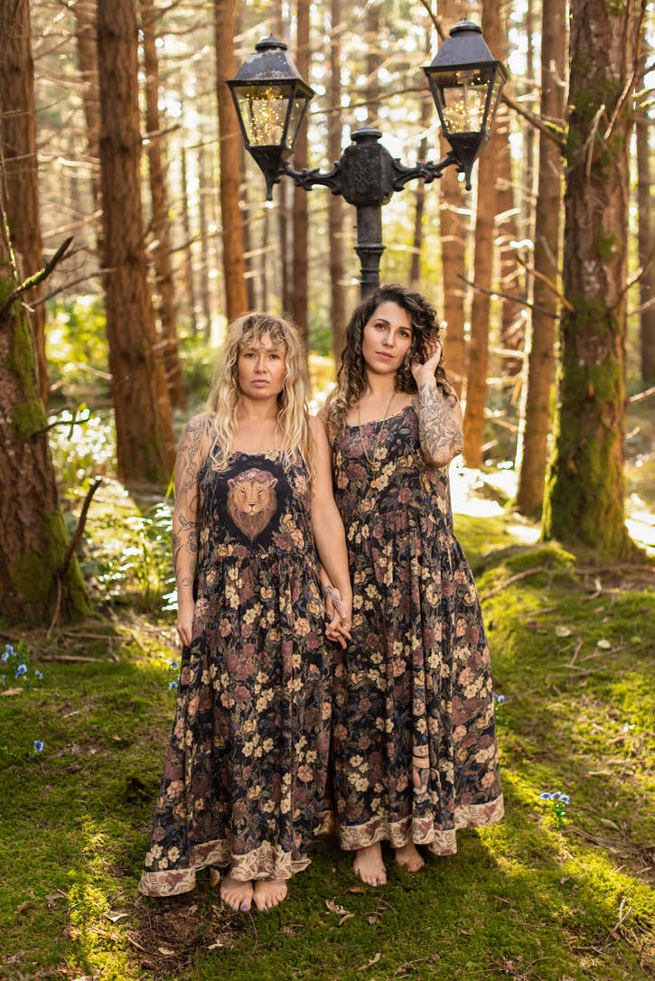 Lionheart Bohéme Slip Dress w/ botanicals & Narnia print