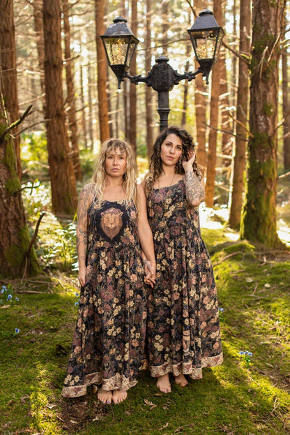Lionheart Bohéme Slip Dress w/ botanicals & Narnia print